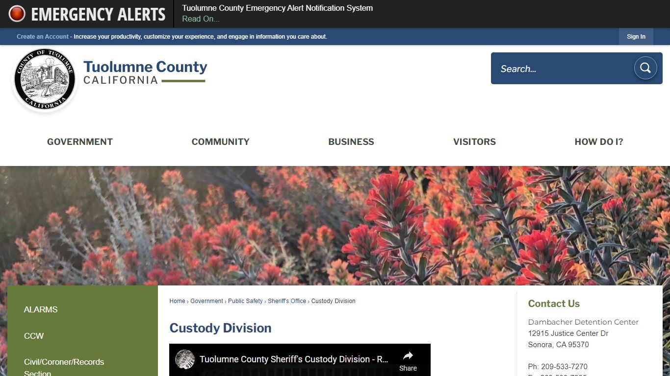 Custody Division | Tuolumne County, CA - Official Website