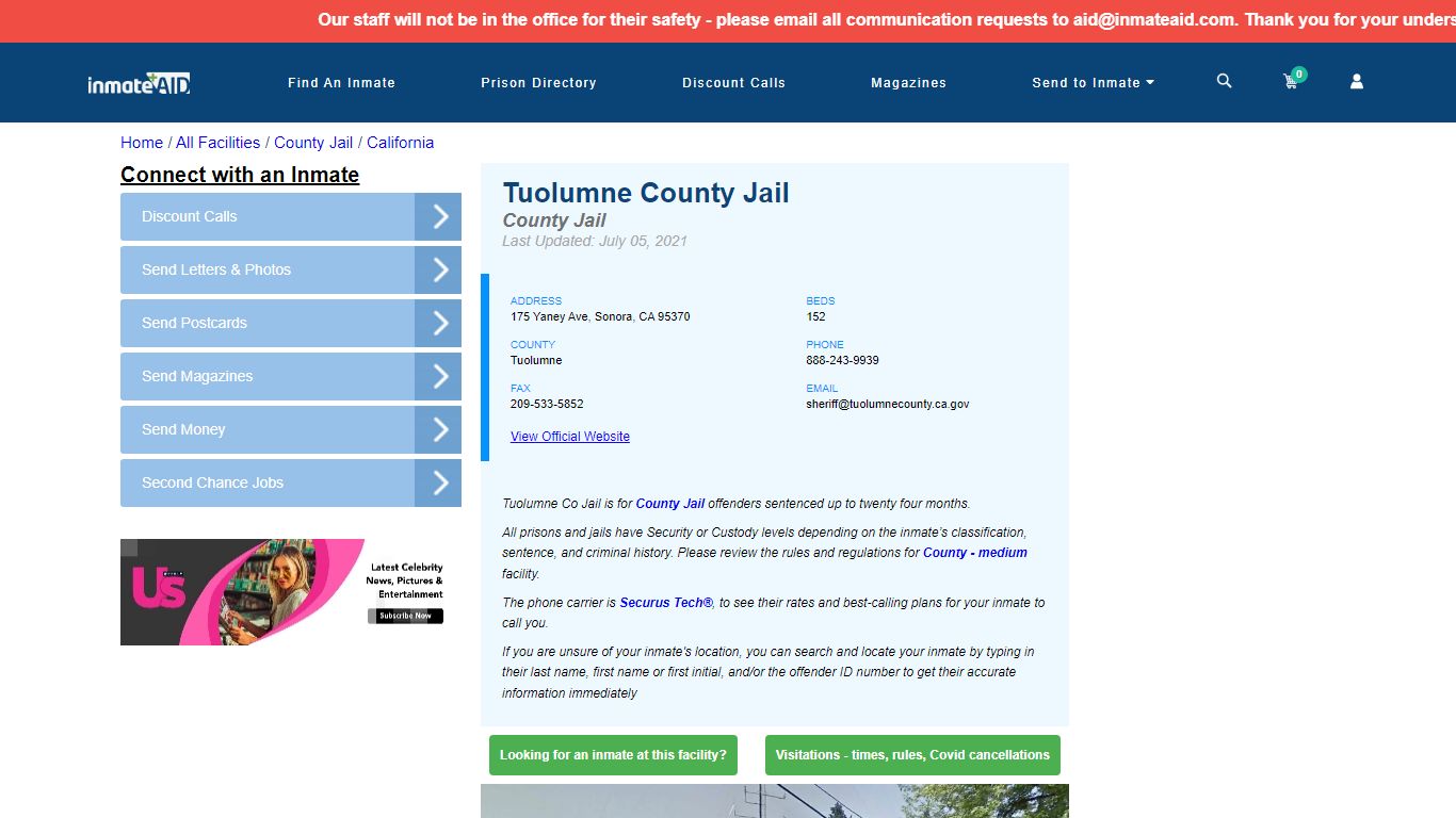 Tuolumne County Jail - Inmate Locator - Sonora, CA
