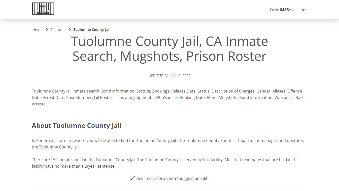 Tuolumne County Jail, CA Inmate Search, Mugshots, Prison ...