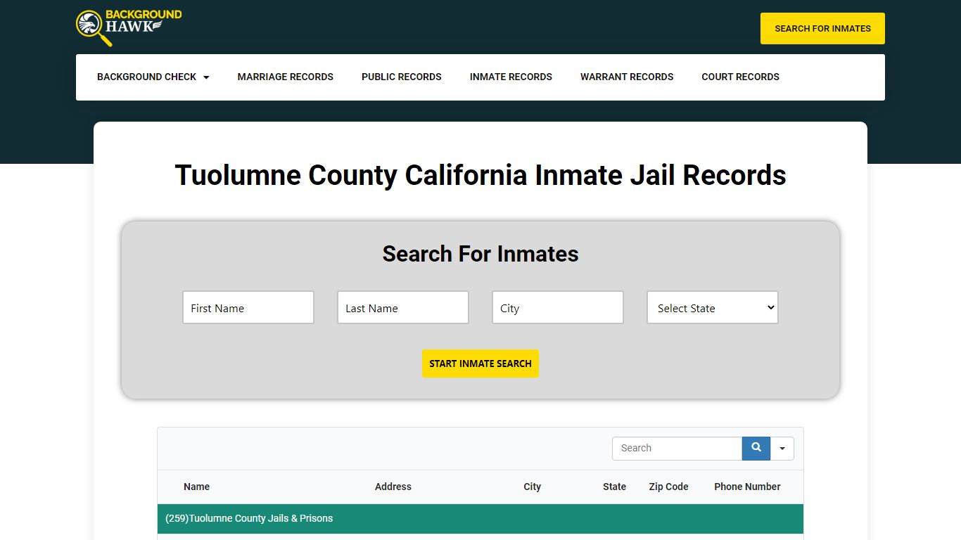 Inmate Jail Records in Tuolumne County , California