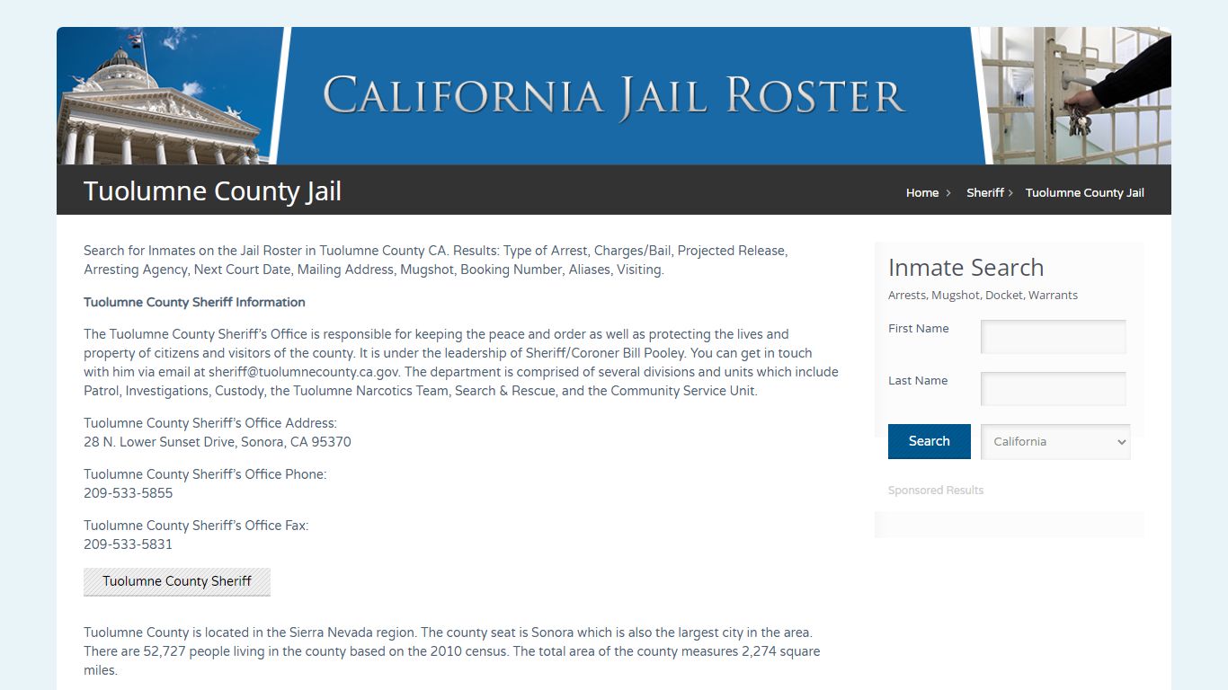 Tuolumne County Jail | Jail Roster Search